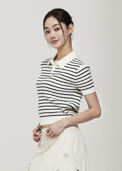 韓國 Wacky Willy Women's Cable Collar Short Sleeve Knit【WW202】
