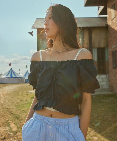 韓國 WhoAU Dobby Shirring Blouse【WA336】