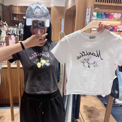 韓國 Marithe Francois Girbaud W Lemon Graphic Slim Crop Tee【MD310】
