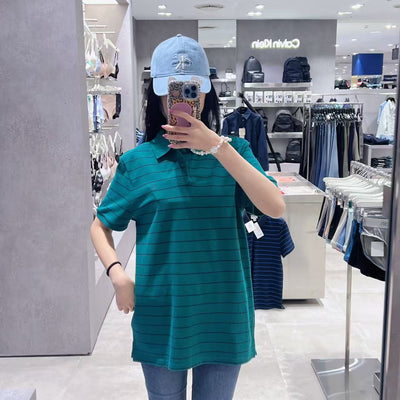 韓國 Calvin Klein Striped Peak Monogram Polo Short Sleeve T-shirt【SC352】