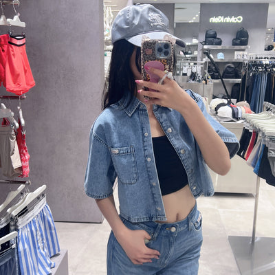 韓國 Calvin Klein Boxy Cropped Denim Shirt【SC363】