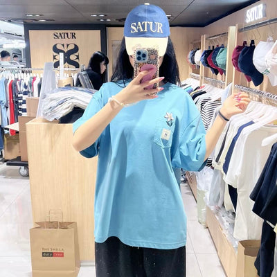 韓國 Satur Flower Pocket T-Shirt (男女同款)【SR314】
