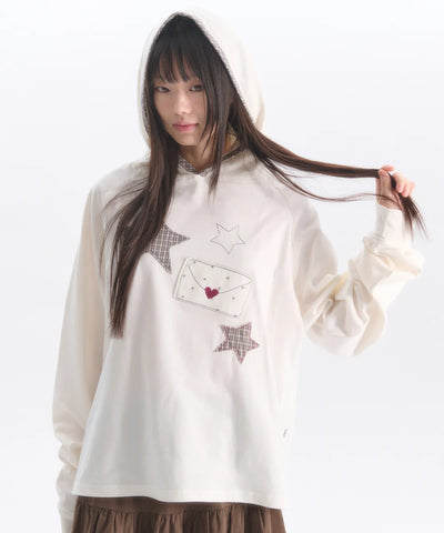 韓國 Ambler By Letter Applique Embroidered Raglan Hooded Long Sleeve【AR176】