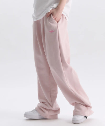 韓國 Ambler Angel And Ribbon Embroidered Pintuck 2-Way Wide Training Sweatpants【AR191】