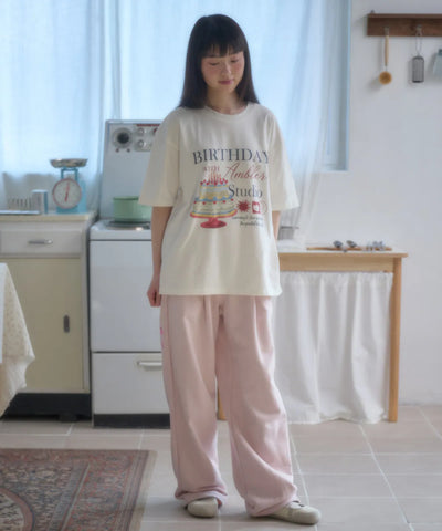 韓國 Ambler Happy birthday graphic short sleeve T-shirt【AR179】