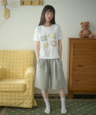 韓國 Ambler Meow Bear Applique Embroidery Short Sleeve T-shirt【AR187】