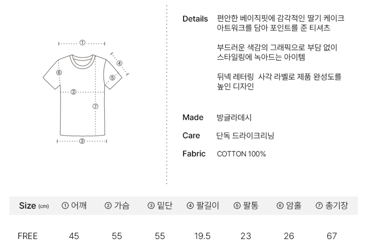 韓國 Ronron Strawberry Cake Basic Fit T Shirt【RR020】