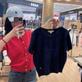 韓國 WhoAU Punching Skashi Short Sleeve Cardigan【WA328】