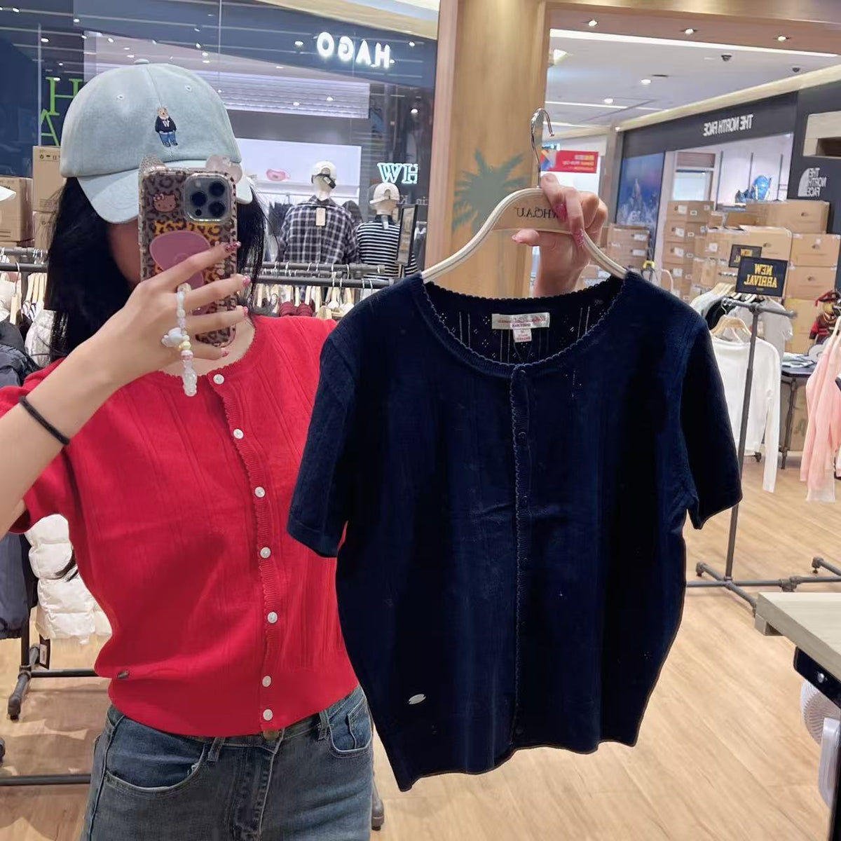 韓國 WhoAU Punching Skashi Short Sleeve Cardigan【WA328】