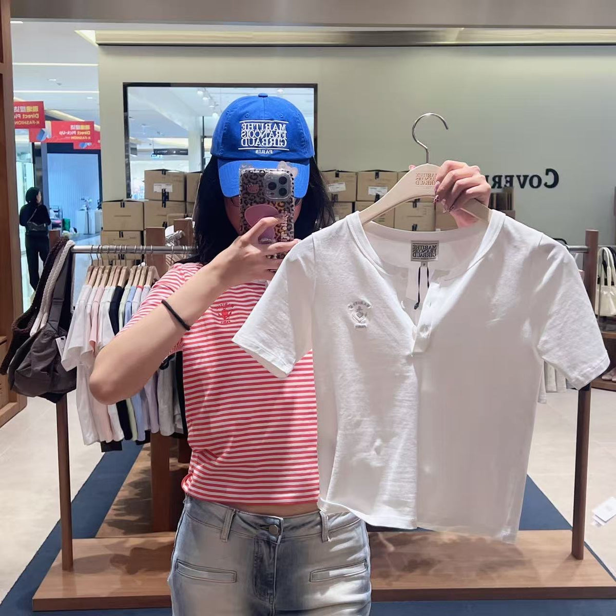 韓國 Marithe Francois Girbaud W Stripe Henley Neck Tee【MD302】