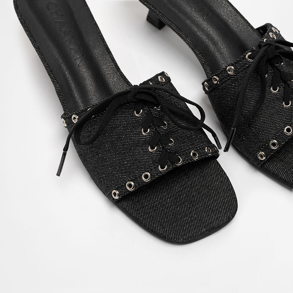 韓國 Chaakan Spooky Lace-up Mule Slippers【CN024】