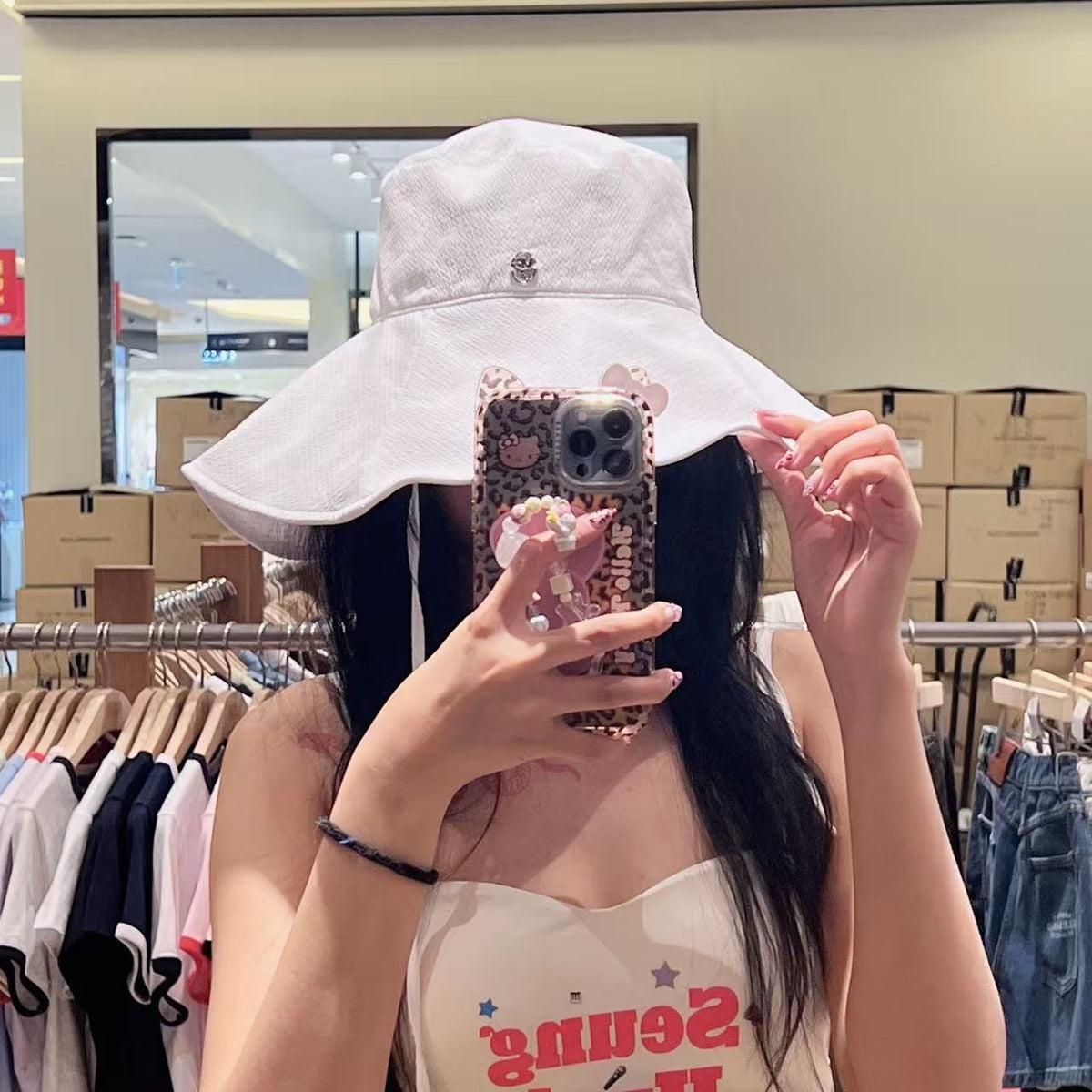 韓國 Marithe Francois Girbaud W Strap Seersucker Wide Bucket Hat【MD305】