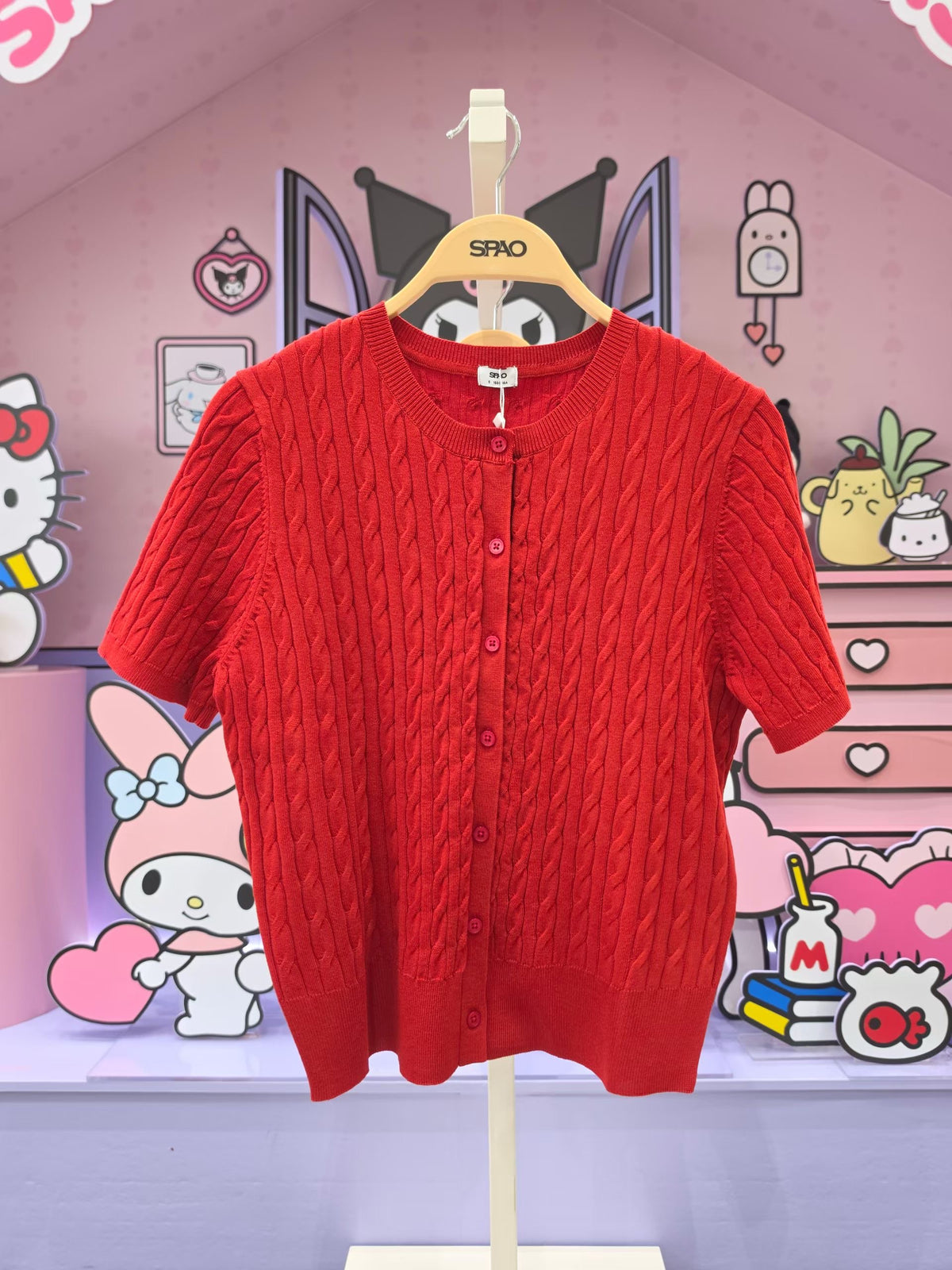 韓國 SPAO Round Neck Mini Cable Short Sleeve Cardigan【SP461】