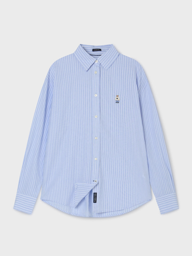 韓國 WhoAU Steve Loose Fit Striped Shirts【WA300】