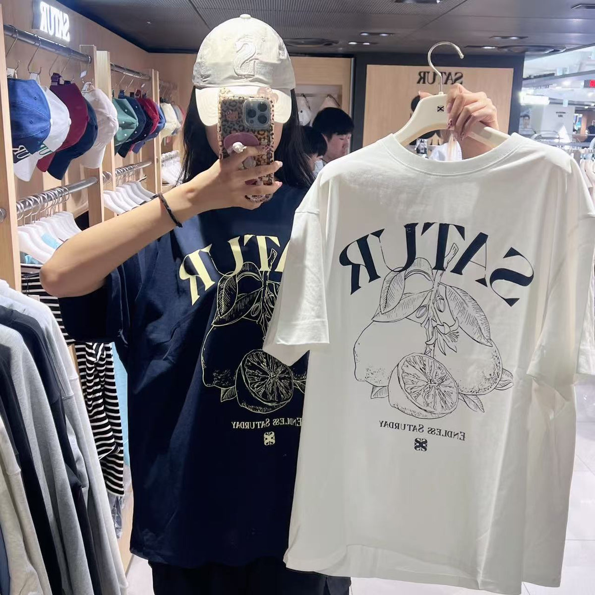 韓國 Satur Capri Citron Drawing Summer Graphic Short Sleeve T-shirt【SR371】