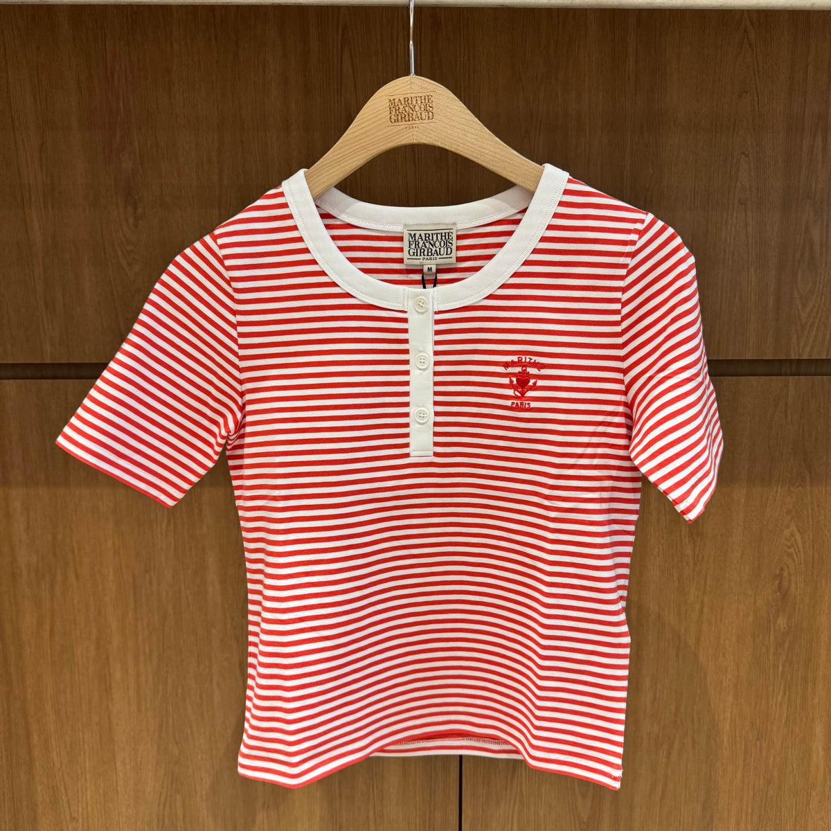 韓國 Marithe Francois Girbaud W Stripe Henley Neck Tee【MD302】