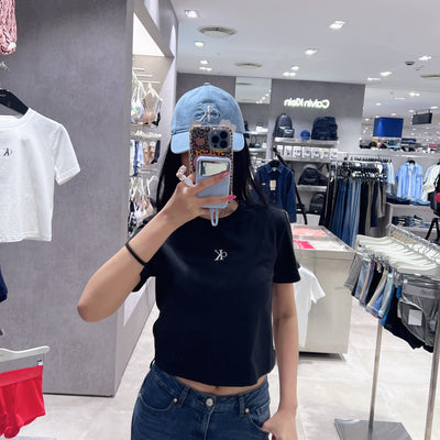 韓國 Calvin Klein Women's slim-fit baby crop short-sleeve t-shirt【SC316】