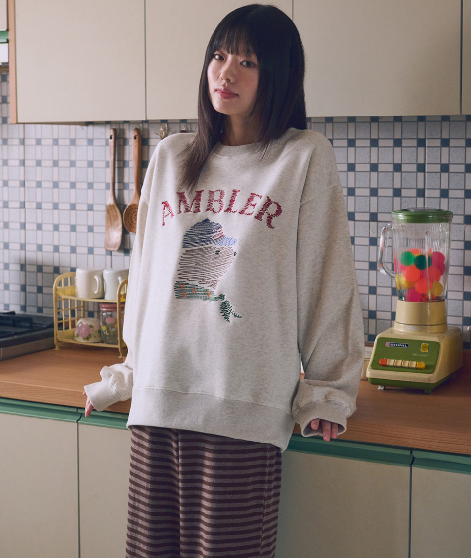 韓國 Ambler Zigzag Embroidered Sweatshirt T-Shirt【AR151】