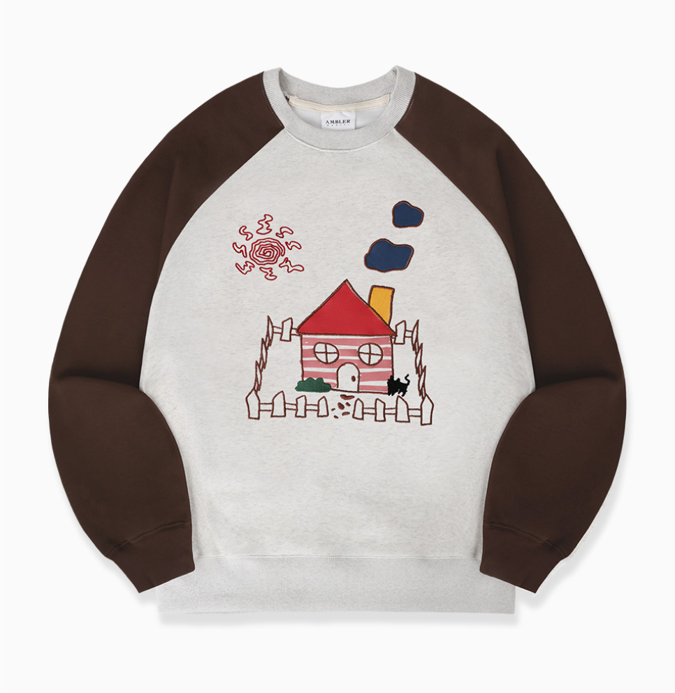 韓國 Ambler HOME and CAT Applique Embroidery Sweatshirt T-Shirt【AR156】