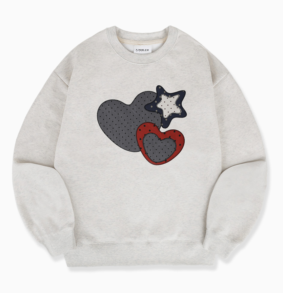 韓國 Ambler MY HEART Applique Embroidery Sweatshirt T-Shirt【AR159】
