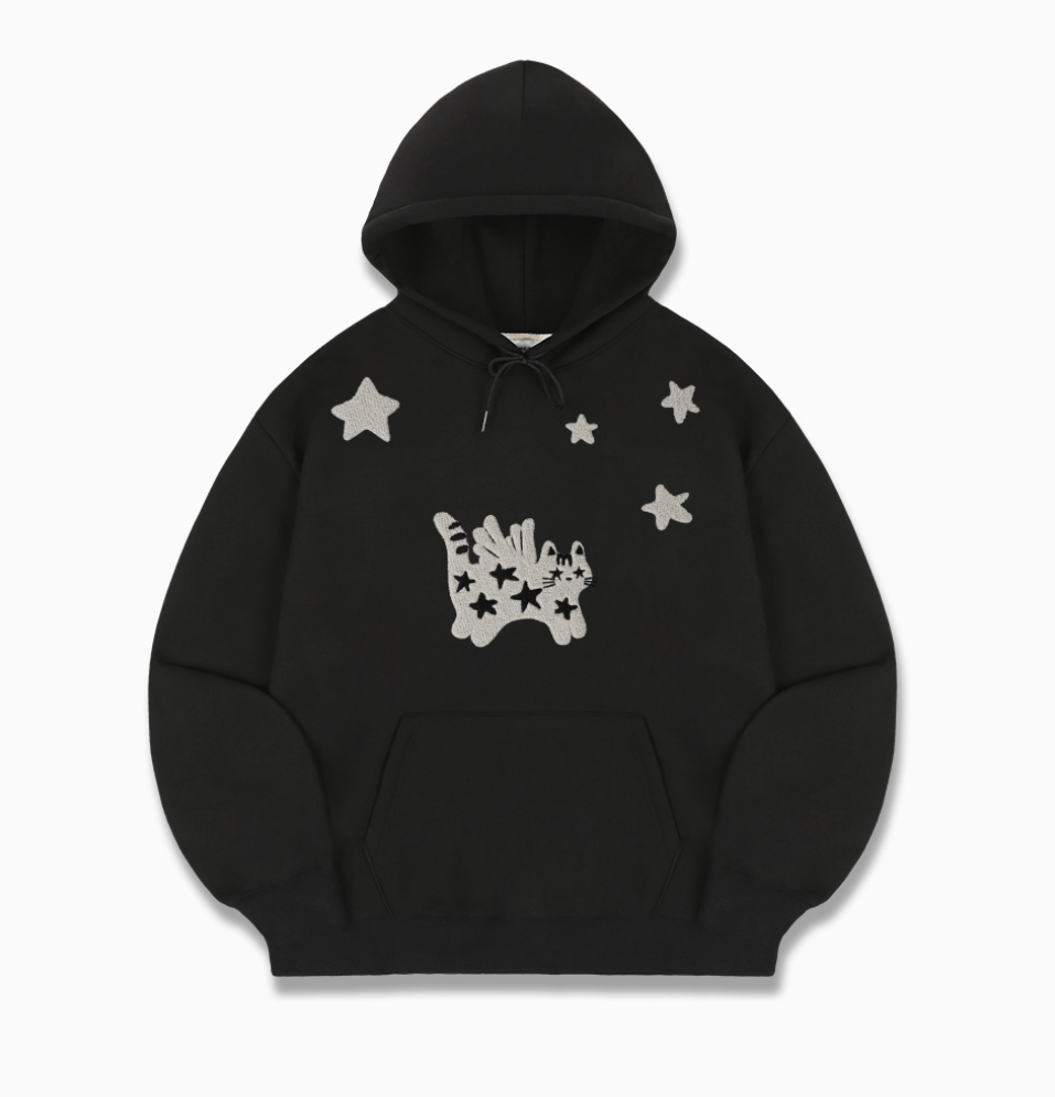 韓國 Ambler ANGEL STAR CAT Buckle Embroidery Hooded T-Shirt【AR161】
