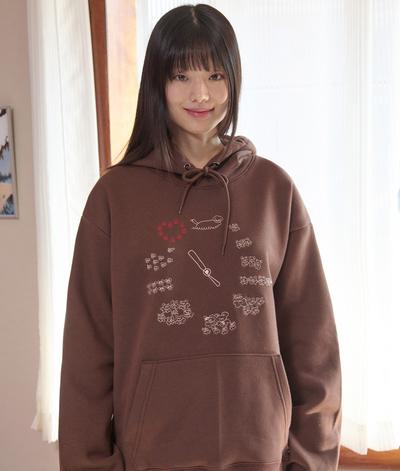 韓國 Ambler Bear O'Clock Embroidered Hooded Sweatshirt【AR162】
