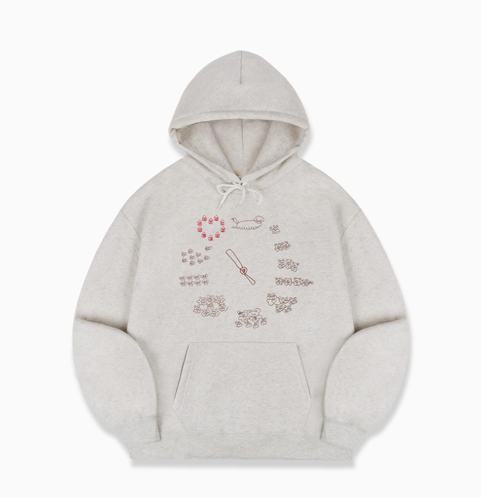 韓國 Ambler Bear O'Clock Embroidered Hooded Sweatshirt【AR162】