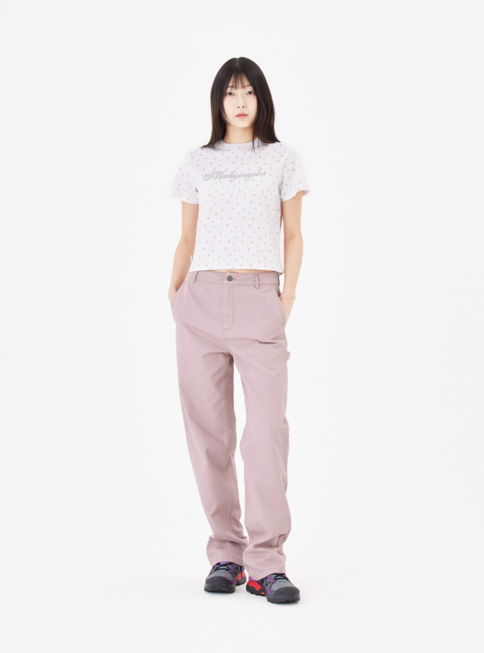 韓國 Mark Gonzales Women's Flower Pattern Crop Short Sleeve T-shirt【MG286】
