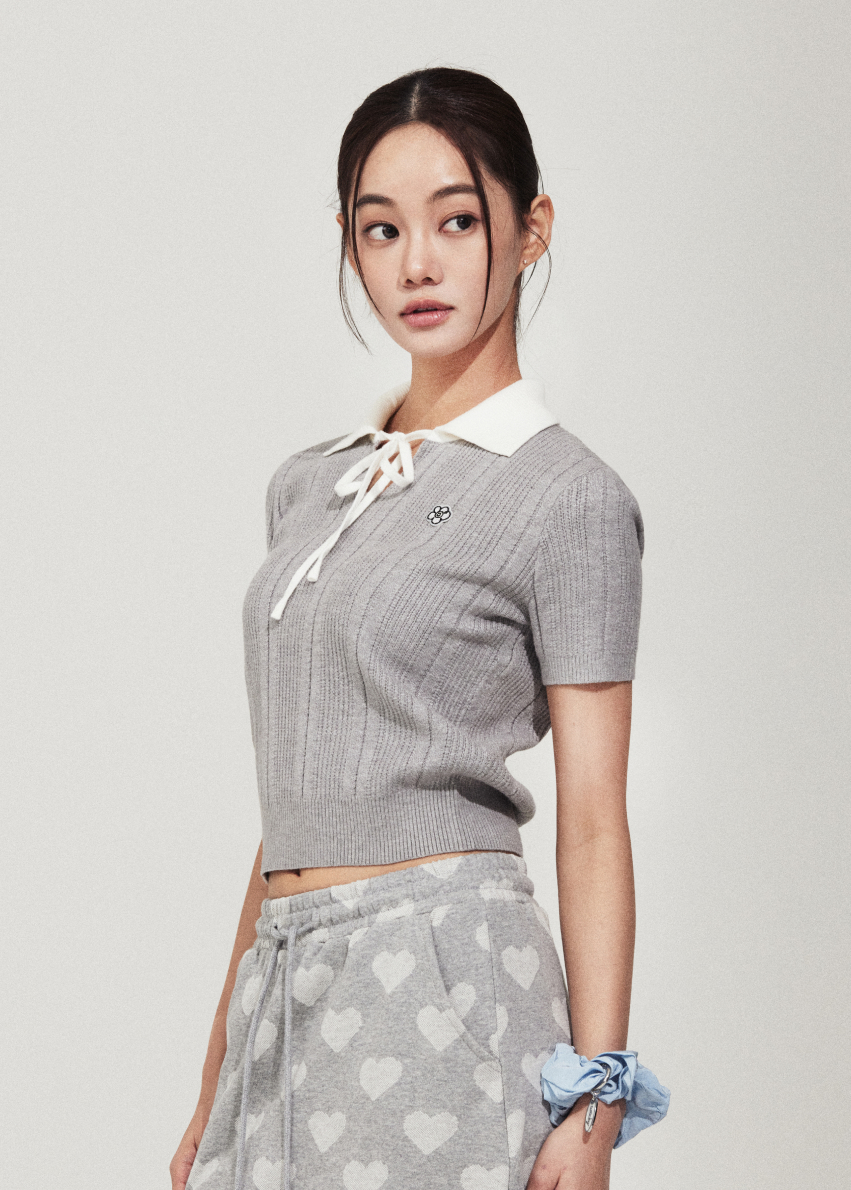 韓國 Wacky Willy Women's Ribbon Collar Short Sleeve Knit【WW174】