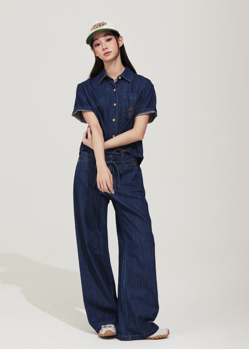 韓國 Wacky Willy Women's Low-Temperature Denim Short Sleeve Shirt【WW224】