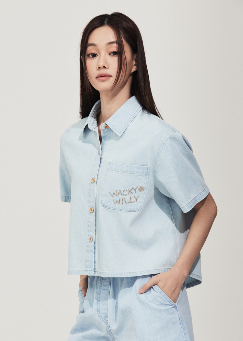 韓國 Wacky Willy Women's Low-Temperature Denim Short Sleeve Shirt【WW224】