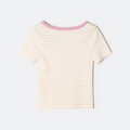 韓國 SPAO Multi-stripe Henley neck short sleeve T-shirt【SP425】