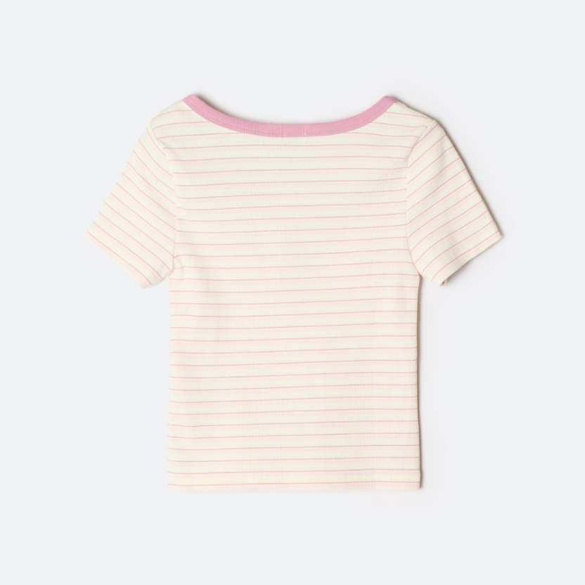 韓國 SPAO Multi-stripe Henley neck short sleeve T-shirt【SP425】