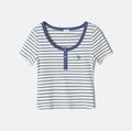韓國 SPAO Multi-stripe Henley neck short sleeve T-shirt【SP425】