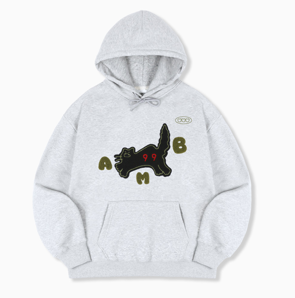 韓國 Ambler Meow! Cat Embroidered Unisex Hoodie【AR074】