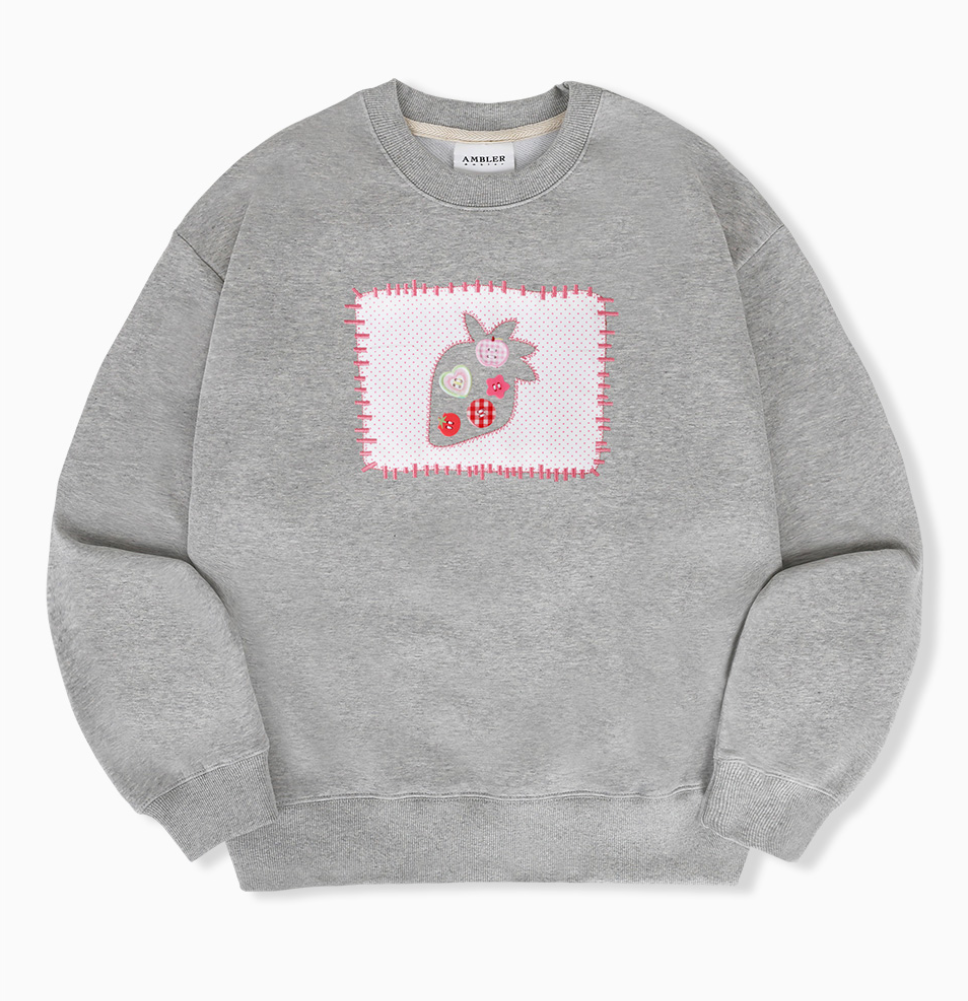 韓國 Ambler Strawberry Button Applique Embroidery Sweatshirt【AR169】