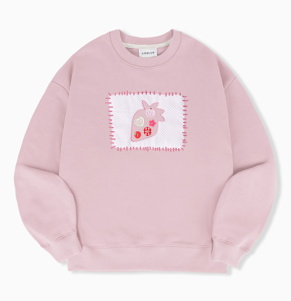 韓國 Ambler Strawberry Button Applique Embroidery Sweatshirt【AR169】