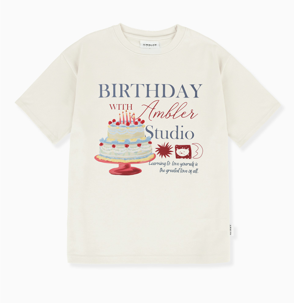 韓國 Ambler Happy birthday graphic short sleeve T-shirt【AR179】