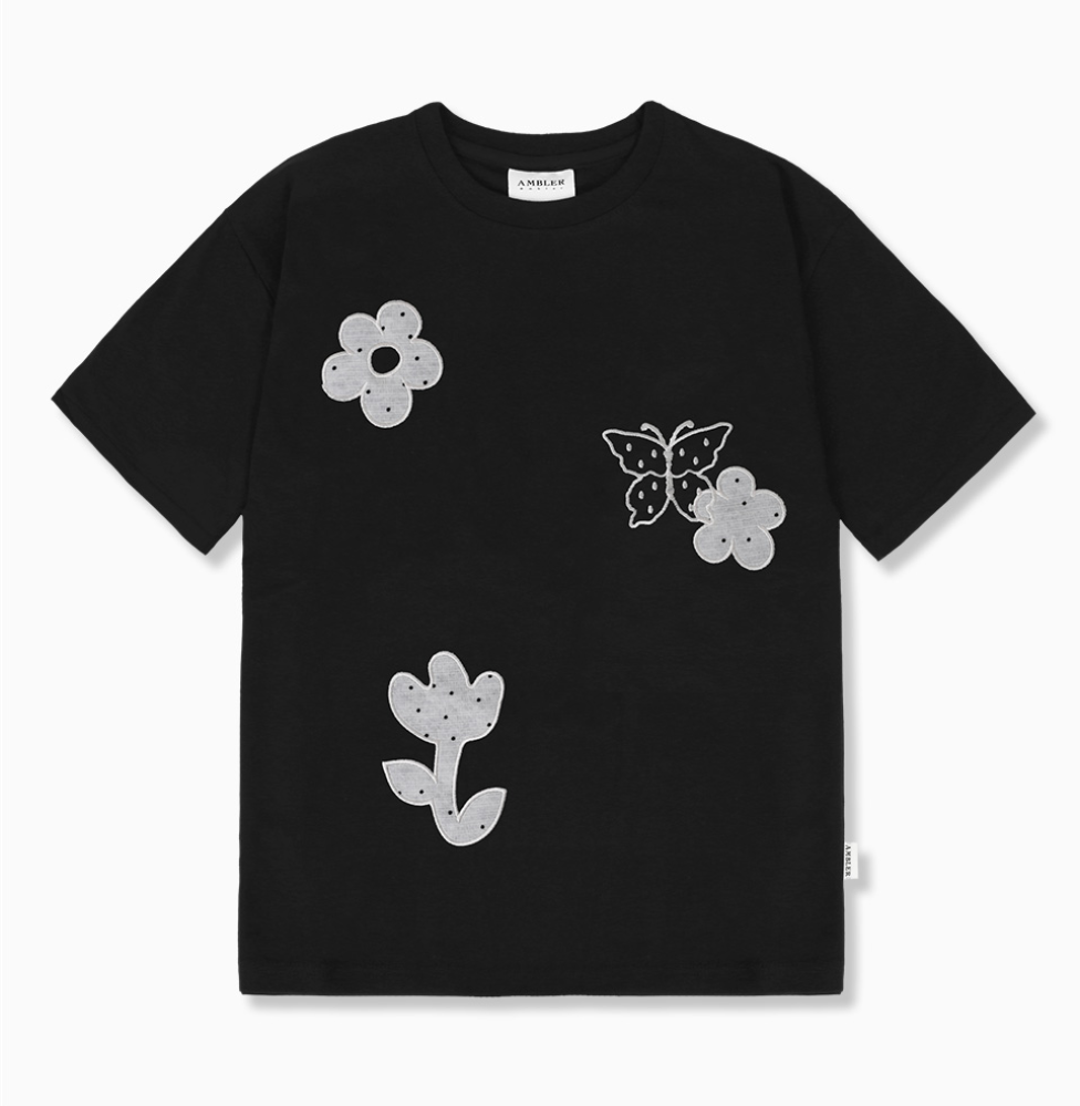 韓國 Ambler See-Through Flower Embroidered Short Sleeve T-shirt【AR183】