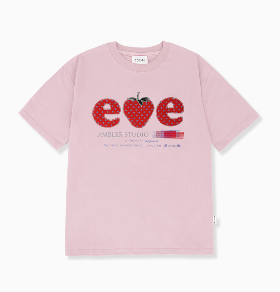韓國 Ambler Strawberry Applique Embroidery Short Sleeve T-shirt【AR186】