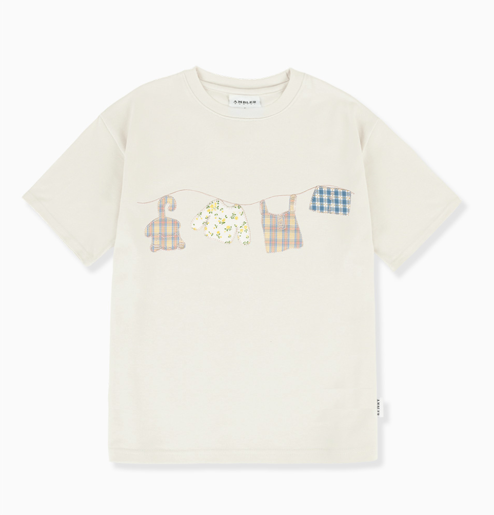 韓國 Ambler A Clothes Line Applique Embroidery Short Sleeve T-shirt【AR188】