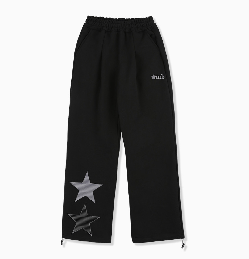 韓國 Ambler Starlight Applique Embroidered Pintuck 2-Way Wide Training Sweatpants【AR190】