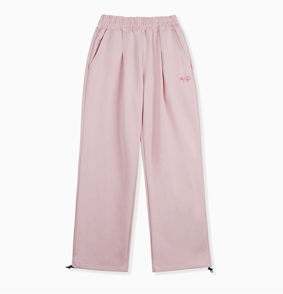 韓國 Ambler Angel And Ribbon Embroidered Pintuck 2-Way Wide Training Sweatpants【AR191】