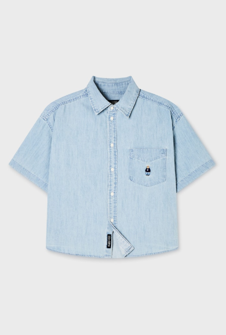 韓國 WhoAU Steve Denim Crop Short Sleeve Shirts【WA361】