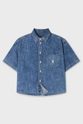 韓國 WhoAU Steve Denim Crop Short Sleeve Shirts【WA361】