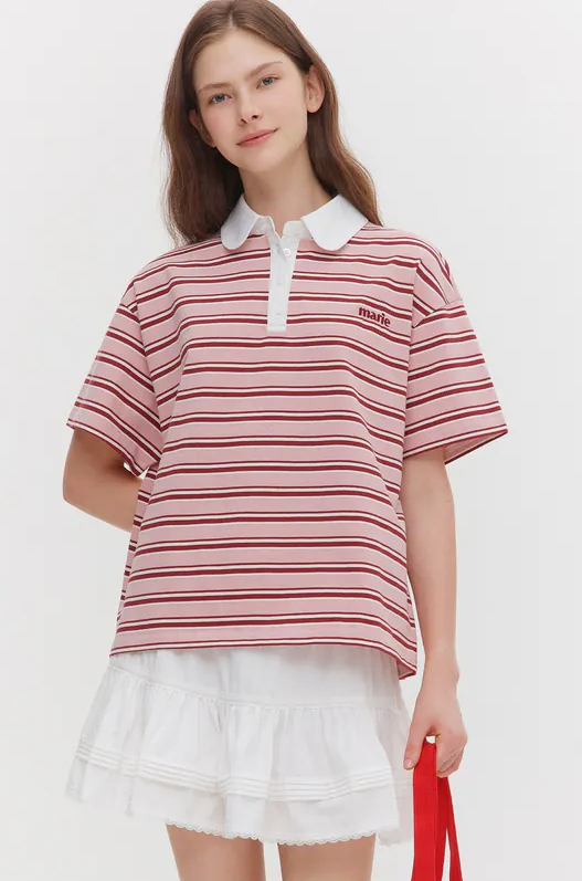 韓國 Marie Claire Striped Rugby Collared T-Shirt【SC650】