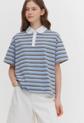 韓國 Marie Claire Striped Rugby Collared T-Shirt【SC650】