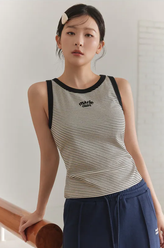 韓國 Marie Claire Arch Logo Striped Vest【SC651】