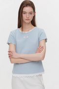 韓國 Marie Claire Label Punching Layered T-Shirt【SC652】