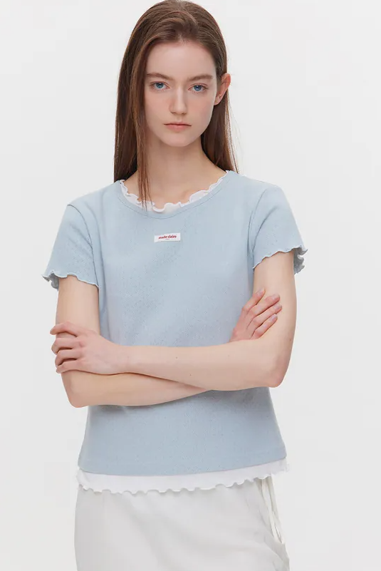 韓國 Marie Claire Label Punching Layered T-Shirt【SC652】